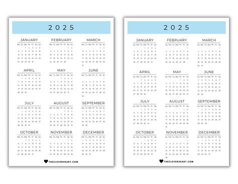 2025 Yearly Calendar Printable | Free & Cute Printable Calendars - The ...