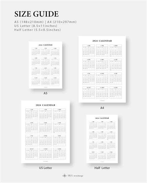 2024 2025 Calendar Printable PDF Calendar Template Inserts Yearly ...