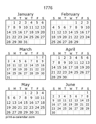 1776 Two Page Calendar