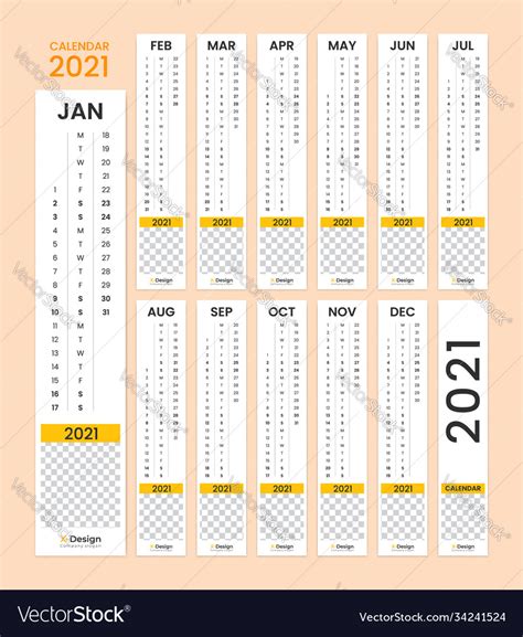 Wall calendar 2021 template Royalty Free Vector Image