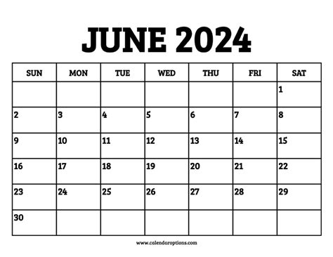 June Calendar Template