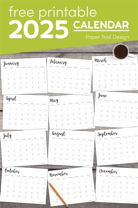 2025 Calendar Printable Free Template - Paper Trail Design