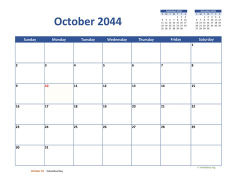 October 2044 Calendar Classic | WikiDates.org