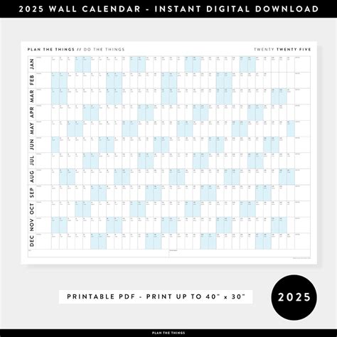 PRINTABLE 2025 Wall Calendar Digital PDF Instant Download 2025 Wall ...