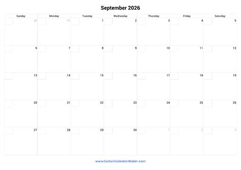 September 2026 Calendar With Checkboxes