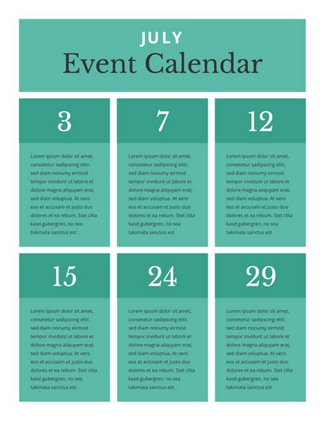 Events Calendar Template For Your Needs