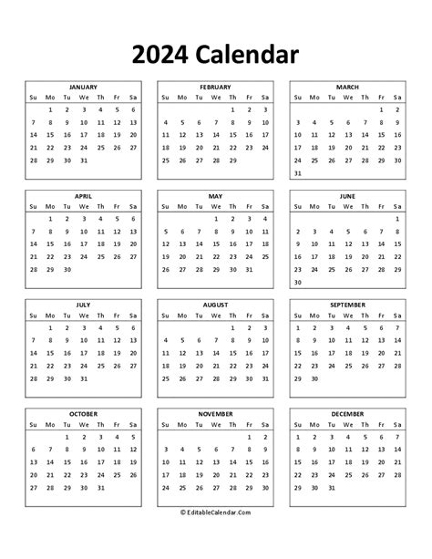 Download Free Printable 2024 Calendar (Word Version)