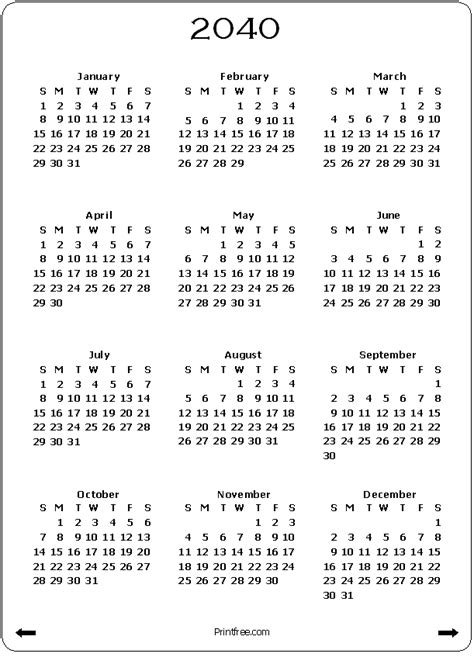 2040 Calendar