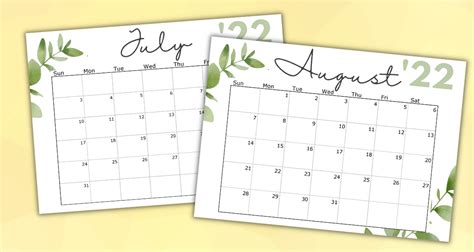 free printable july august calendars pdf - In The Playroom