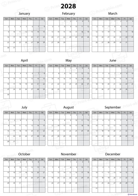 2028 Calendar Printable 1692 | Print-able.com