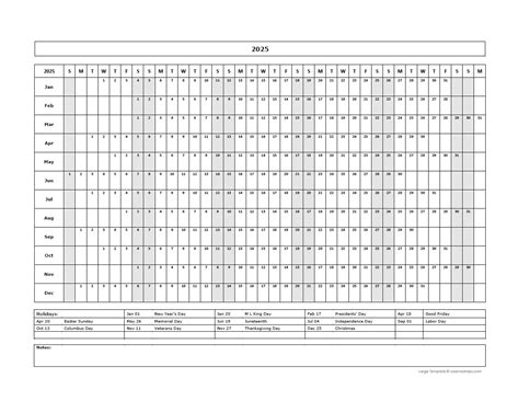2025 Year At A Glance Large Calendar - Free Printable Templates