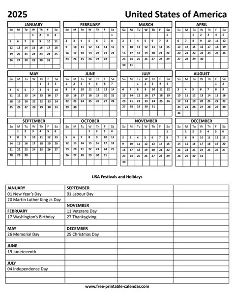 2025 US Holiday Calendar