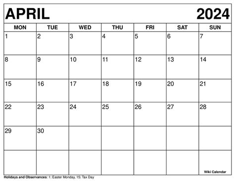 Wiki Calendar April 2025 Printable - Rami Charles