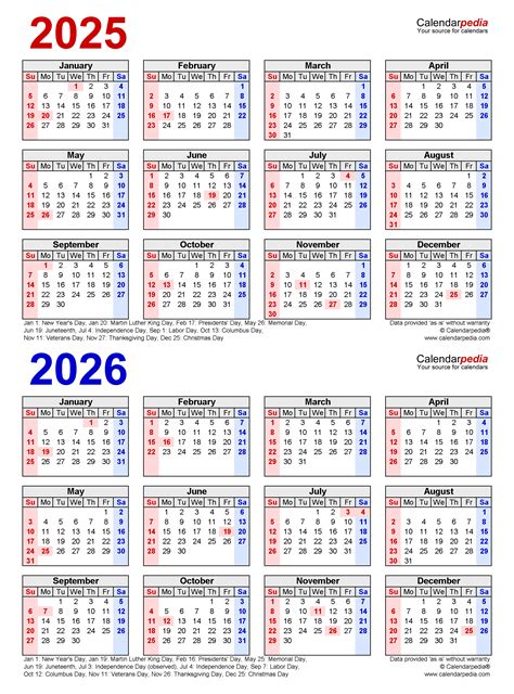 2025-2026 Two Year Calendar - Free Printable PDF Templates