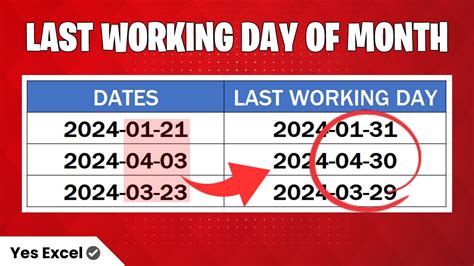 Get Last Working Day of the Month in Excel - YouTube