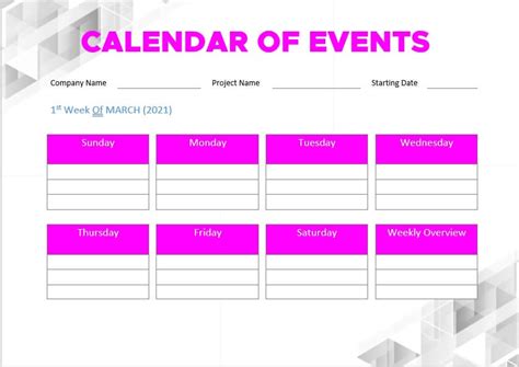 10+ Printable Calendar of Events Template | room surf.com