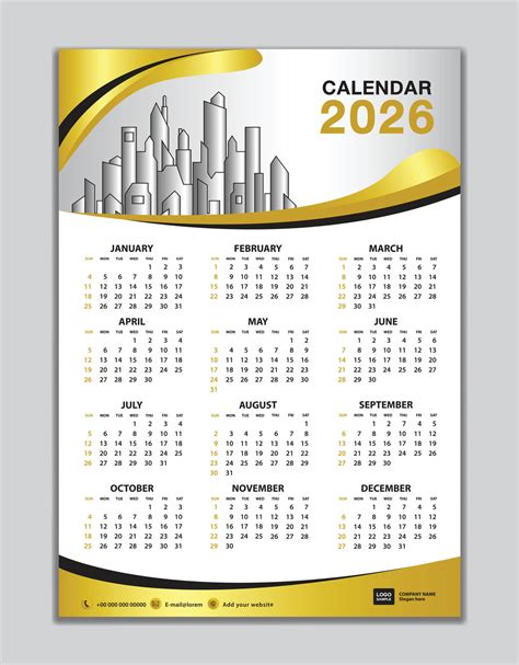 Wall calendar 2026 template, calendar 2026 design, gold wave background ...