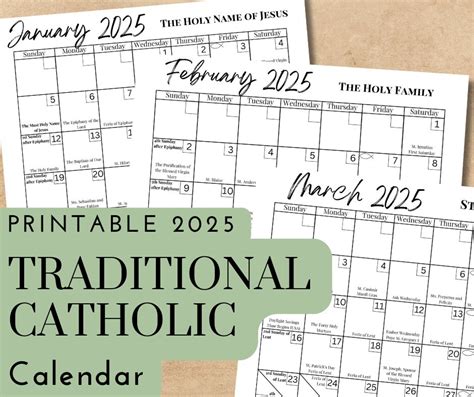 Printable 2025 Traditional Catholic Calendar Liturgical Calendar ...