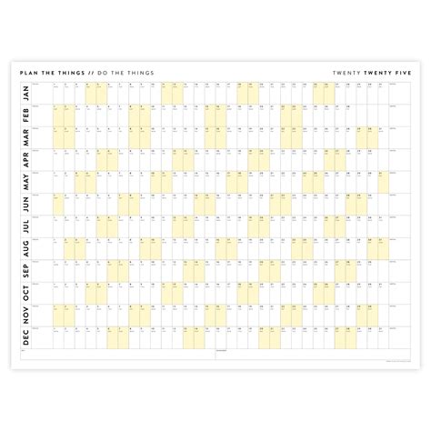 PRINTABLE 2025 HORIZONTAL WALL CALENDAR WITH YELLOW WEEKENDS - INSTANT ...