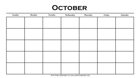 Printable October Calendars – Blank Calendar