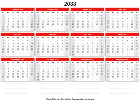 2033 Calendar