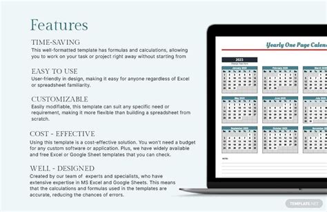 Yearly One Page Calendar Template - Download in Excel, Google Sheets ...