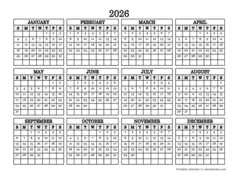 2026 Landscape Printable Calendar - Free Printable Templates