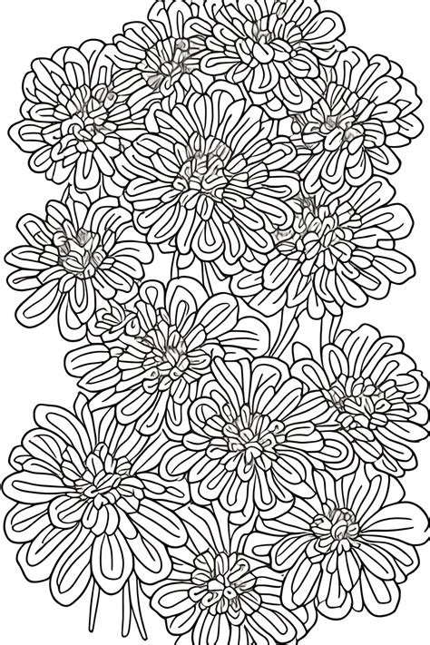 Zinnia Flower Black and White Coloring Page for Adults · Creative Fabrica