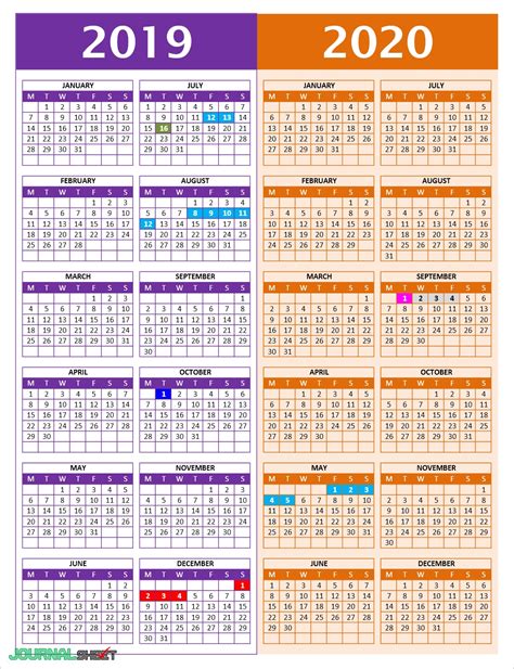 Yearly Calendars - journalSHEET