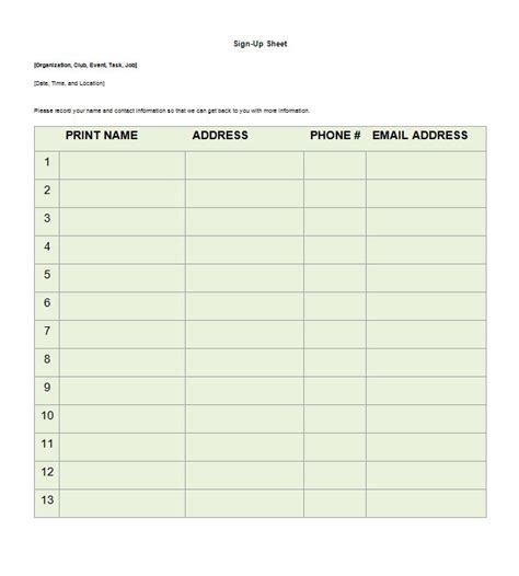9+ Free Sign-Up Sheet Templates - Word Excel Formats