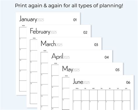 Printable Monthly Calendar, 2025, Monday Start, Minimalist Design ...
