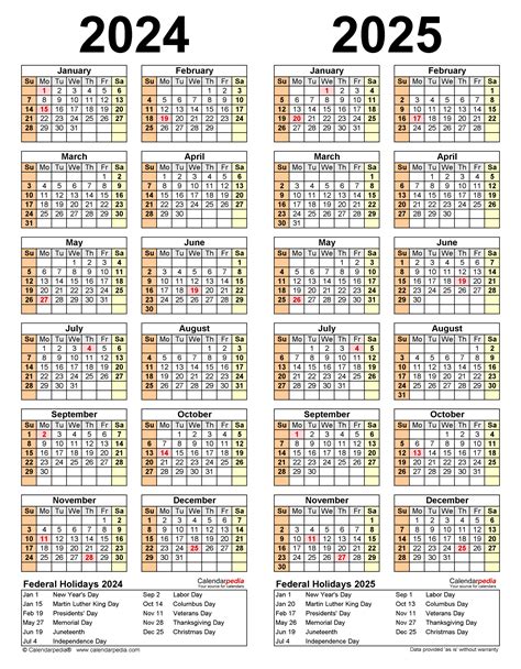 2024 Calendar 2025 Printable PDF | Printable Calendar 2025