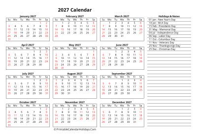 Free Printable Calendar 2027 (Word, PDF, Excel)