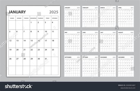 Monthly Calendar Template 2025 Year Planner Stock Vector (Royalty Free ...