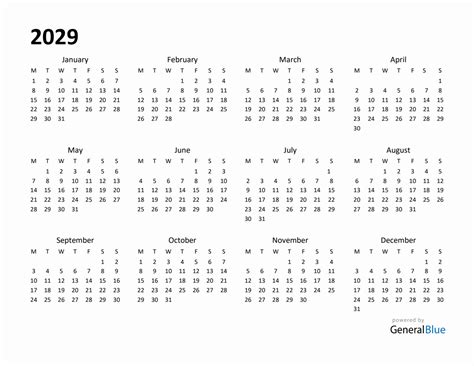 Year Planner 2029 Template