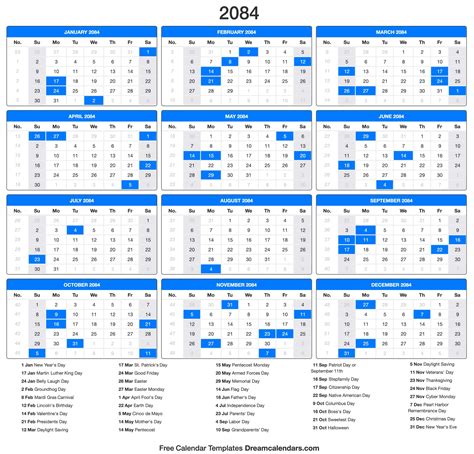 2084 Calendar