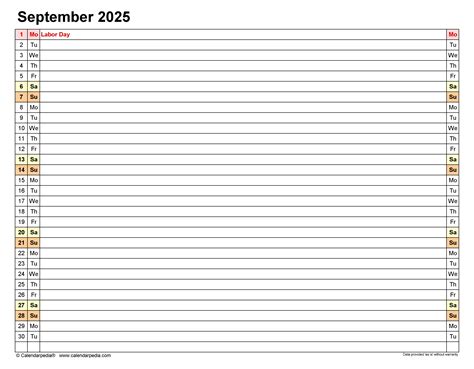 September 2025 Calendar | Templates for PDF, Excel and Word