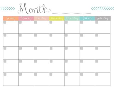 Printable Editable Monthly Calendar