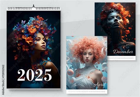2025 Wall Calendar with AI generated images Stock Template | Adobe Stock