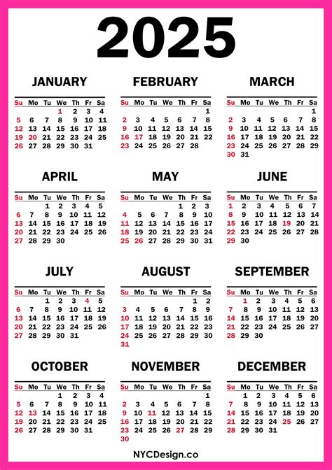 2025 Calendar with US Holidays, Printable Free, Pink – Sunday Start ...