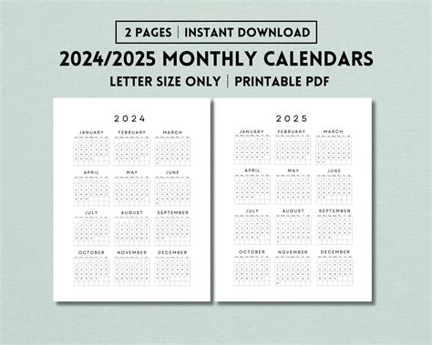 2024 2025 yearly calendar one sheet printables year at a glance 2024 ...