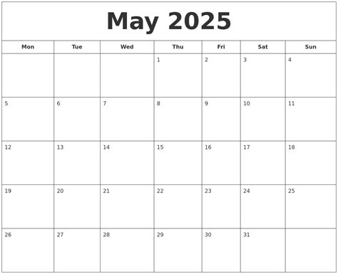 May 2025 Printable Calendar