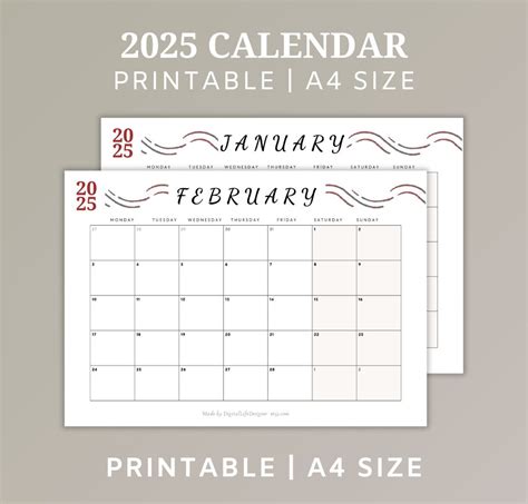 2025 Calendar Printable Calendar 2025 Monthly Planner 2024 Digital 2025 ...