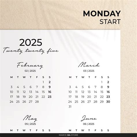 2025 Yearly Calendar PDF Printable. Year at a Glance Portrait Calendar ...
