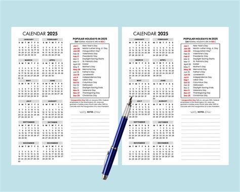 2025 Yearly Calendar With Holidays 2025 Yearly Overview Printable 2025 ...