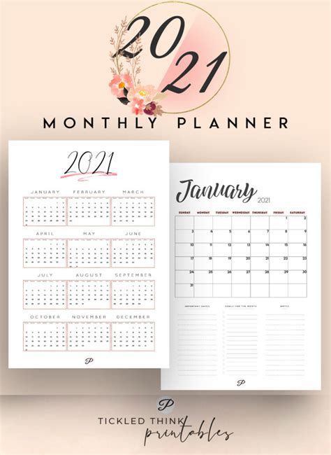 2021 Monthly Planner - Tickled Think Printables
