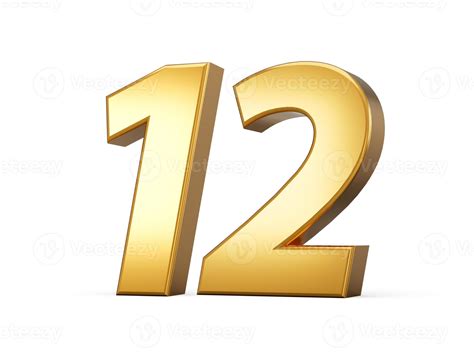 Golden metallic Number 12 Twelve, White background 3d illustration ...