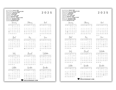 2025 Yearly Calendar Printable | Free & Cute Printable Calendars - The ...
