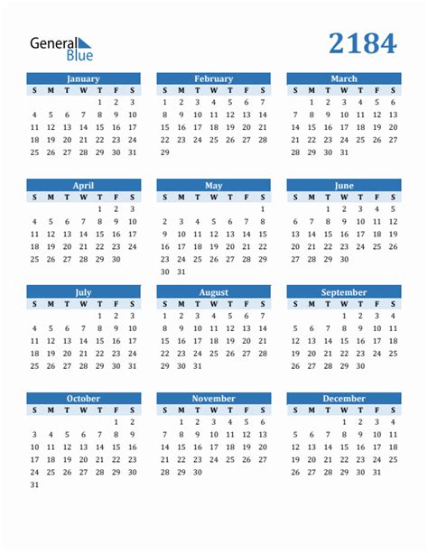 Free 2184 Calendars in PDF, Word, Excel