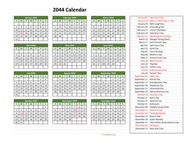 2044 Calendar with US Holidays | WikiDates.org